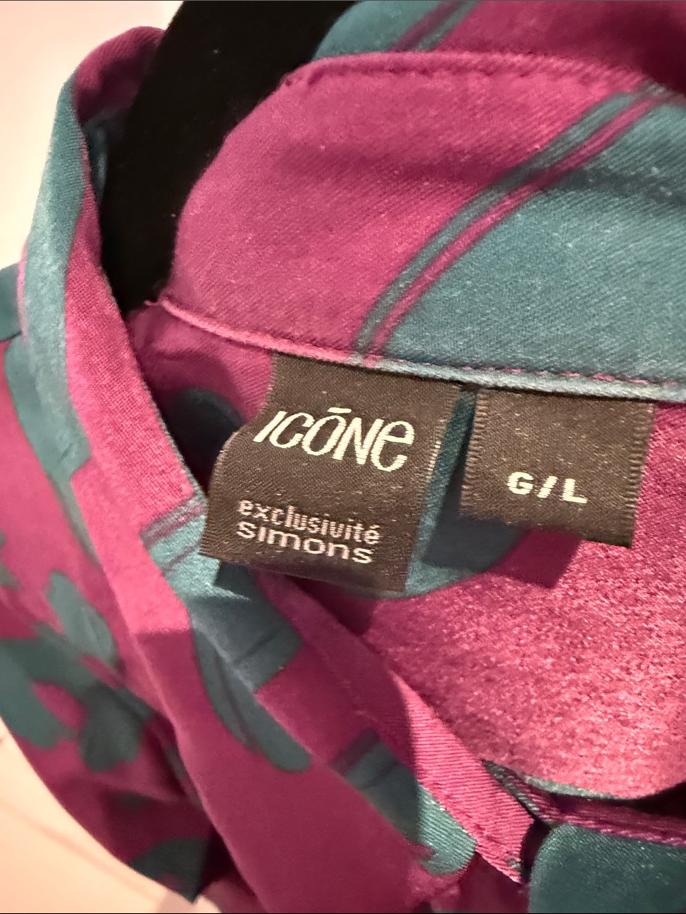 Simons Purple and Teal Abstract Print Button-Up Blouse - Picture 3 of 5